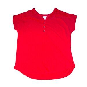 Style & Co Womens Short Sleeve Henley Shirt-Red-Size L-GUC